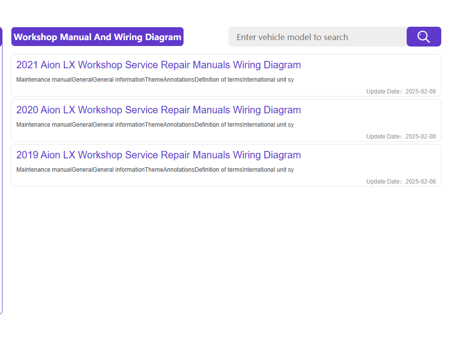 2019-2026 Aion Series Service Manuals and Wiring Diagrams